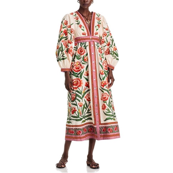 FARM RIO Ainika Delicate Puff Sleeve Floral Bird Maxi Dress Size XS NWT (FLAWED) - Picture 2 of 14